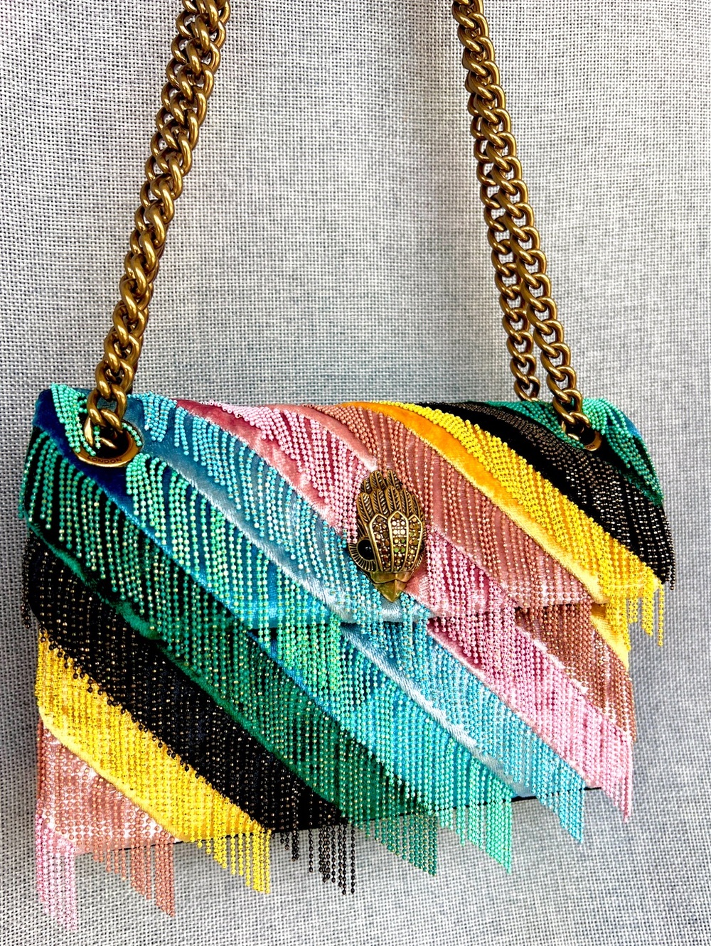 Kurt Geiger Kensington Mini Sparkly Fringes velvet green pink black yellow blue